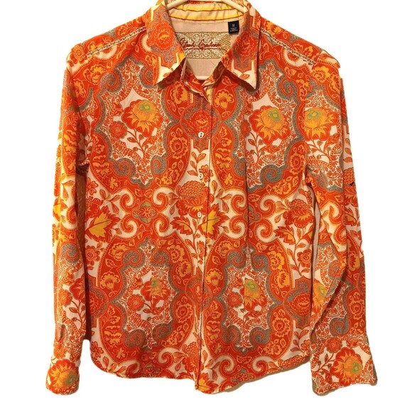 Robert Graham Knowledge Wisdom Truth Orange Paisley Button-Down Women's Sz M - Picture 1 of 15